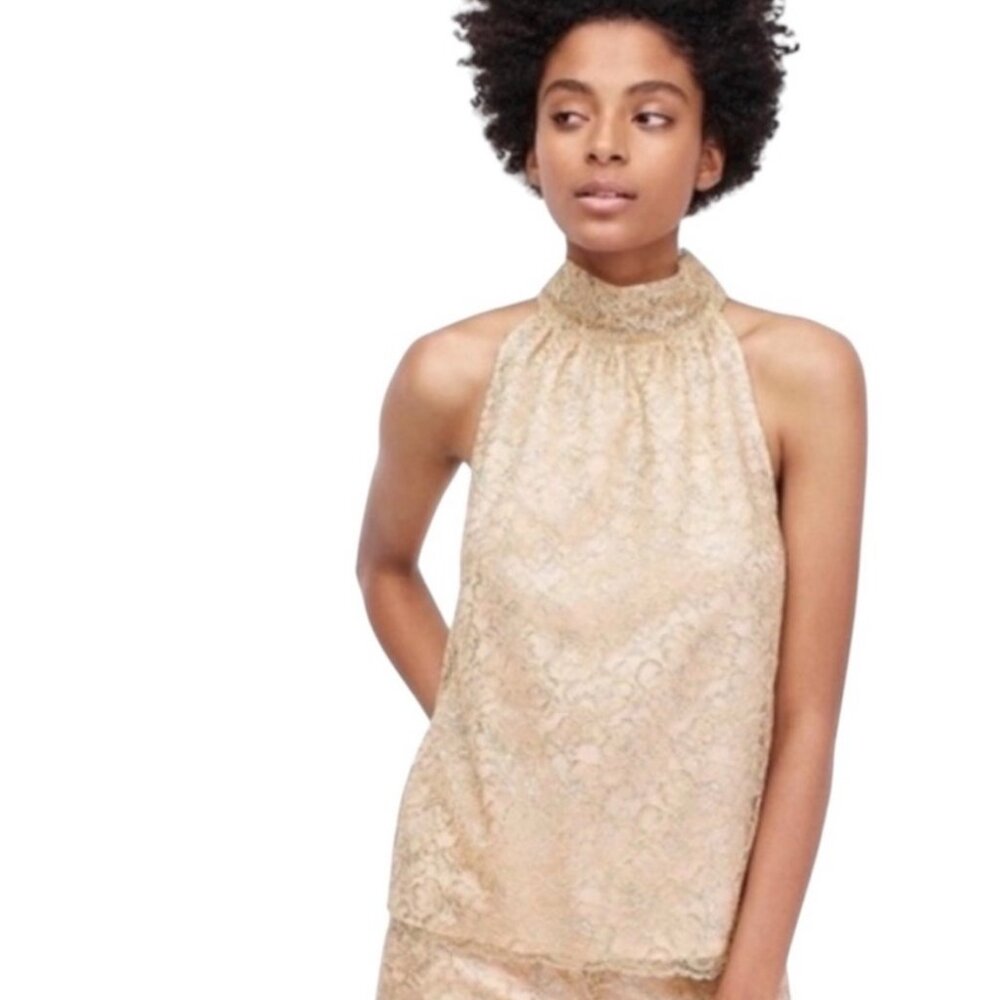 J. Crew Metallic Lace Tie Neck Sleeveless Top in Blush, Small